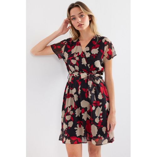V-Ausschnitt Blühendes Mini-Kleid mit Bindungsverschluss