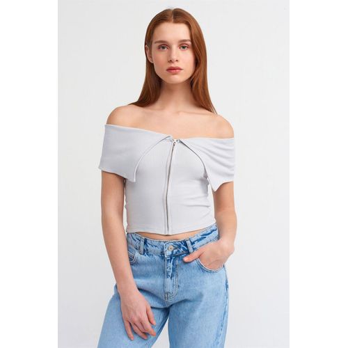 Damen Carmenausschnitt Crop-Top mit Reißverschluss
