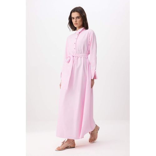 Roze platte maxi-jurk voor dames, lange A-lijn model, geschikt voor hijab