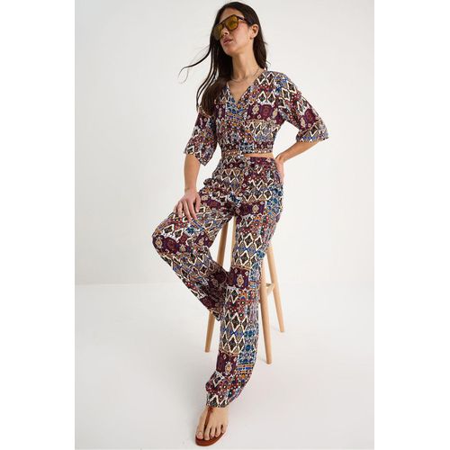 Gegevensset met Patroon en V-hals Crop Top