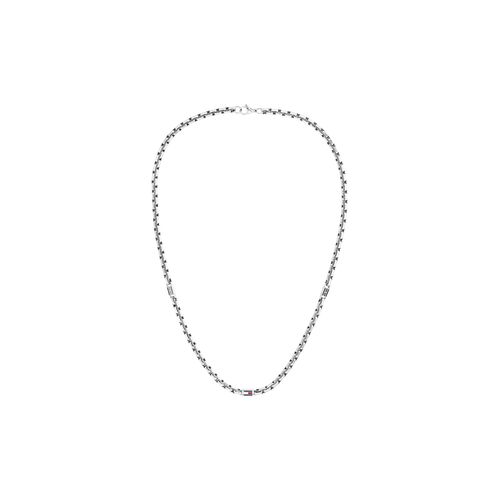 Edelstahlkette TOMMY HILFIGER "3D FLAG METAL", edelstahlfarben, rot, blau, weiß, Halsketten, Herren, Edelstahl, L: 56 B: 5mm, Edelstahlkette, B:5mm