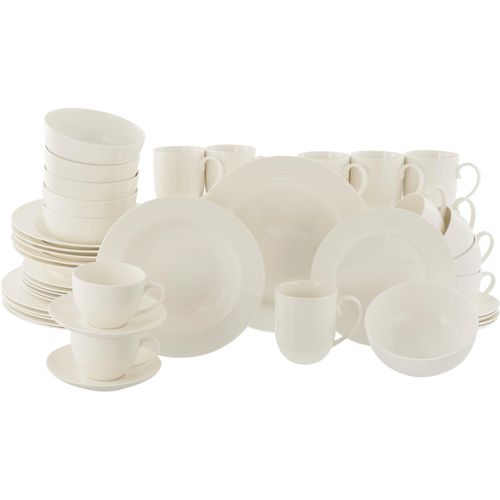 Kombiservice CREATABLE "Fleur Royal, Kombi-Service 42-tlg", weiß, 42 Stk., Porzellan, Geschirr-Sets, Kombiservice, Traditionelle Fahnenform