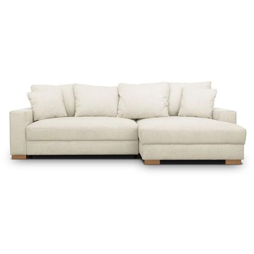 MALLO Beige Ecksofa mit Schlaffunktion & Stauraum, 3-Sitzer, reversibel – Cordoptik Veloursstruktur