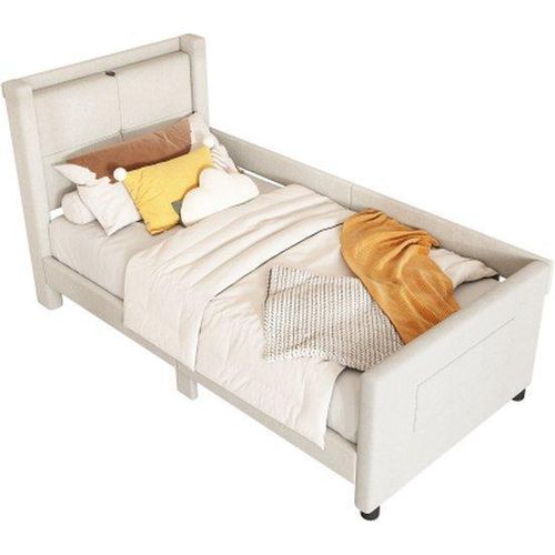 Beige minimalistische Bett 90*200 cm mit USB-Anschluss