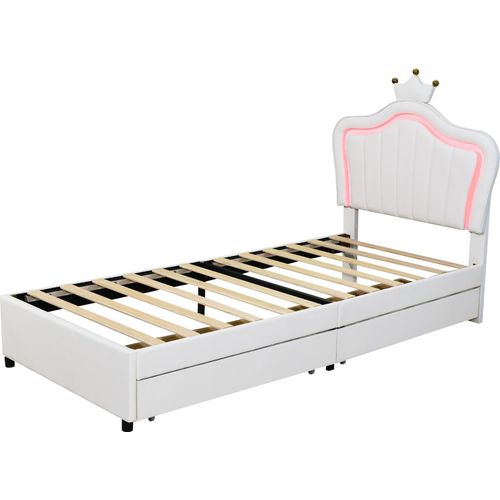 Kinderbett in Muschel- und Kronenform mit LED-Beleuchtung 90 x 200 cm Kunstleder Beige