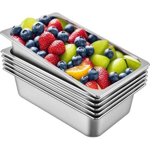 6er-Pack Dampfgarbehälter 20,9 x 12,8 x 5,9 Zoll Tiefe Dampfgarbehälter in voller Größe 20,5 l Tiefe Lebensmittelbehälter Edelstahl-Backblech Hotelbehälter Anti-Jam-Dampfgarbehälter Lebensmittelbehälter