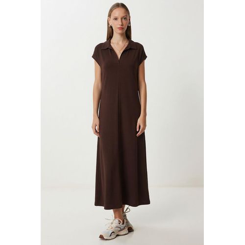Polo Kragen Trek-On Midi Jurk met Zak
