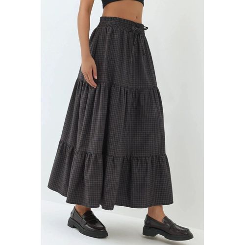 Elastische Taille Gecontroleerde Geknoopte Laagjes Maxi Rok