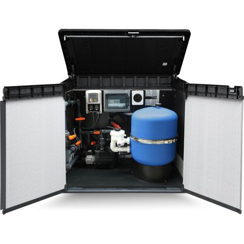 Technikbox Holzoptik 141 x 82 x 123,50 cm | mit Dosieranlage Chlor-pH
