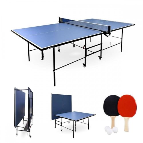 Tischtennisplatte Faltbar Mit Schutzhülle Professionelles Design 360º-Räder Netz, Schläger und Bälle Tokyo Blau Mobiclinic