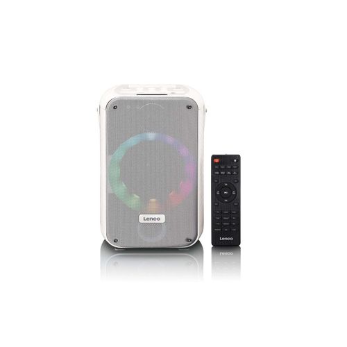Lenco Karaoke-System mit Bluetooth®, wiederaufladbarem Akku, drahtlosem Karaoke-Mikrofon und Disco-LED-Beleuchtung Weiß