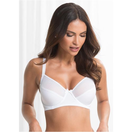 Minimizer-BH BONPRIX "Minimizer-BH mit Mesh", Damen, Gr. 80, Cup C, weiß, Obermaterial: 80% Polyamid, 20% Elasthan. Futter: 92% Polyamid, 8% Elasthan. Spitze: 100% Polyamid, BHs Minimizer-BH, mit elastischem Anteil, minimierende Passform, mit graphischem Mesh
