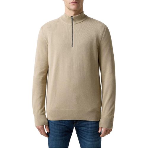 Boss Heren Ebrando-P gebreide trui met halve rits (Licht Beige)