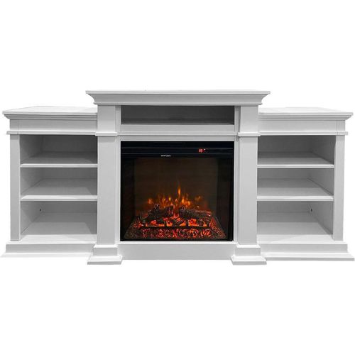Elektrischer Kamin-Bodenkamin BIDEN aus weißem Holz L179 x T48 x H85