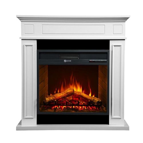 Elektrischer Kamin-Bodenkamin JEFFERSON aus weißem Holz L 89,5 x H90,5 x T28