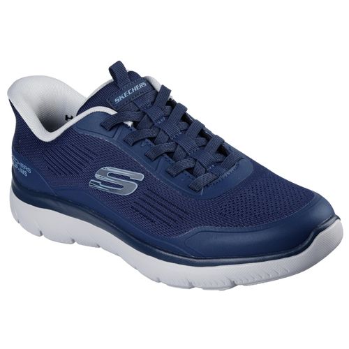 Slip-On Sneaker SKECHERS "SUMMITS-LEYTER", Herren, Gr. 43, blau (navy, blau), Synthetik, Textil, Schuhe, Slipper, Schnürschuh mit Handsfree Slip-Ins Funktion