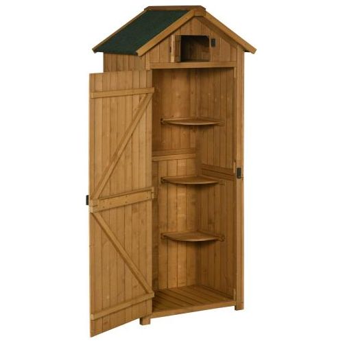 Gartenschrank Gelb Holz 77x54.2x179 cm Gruen Gartenhaus Geraetehaus Geraeteschuppen Mit Fachboeden Asphaltdach Fenster