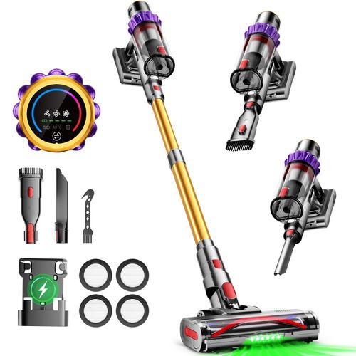 Aiibot 80000Pa Akku Staubsauger,70Min Staubsauger Kabellos,akkustaubsauger mit LED Display/Anti-Tangle,drei Gänge,10-in-1,Handstaubsauger,2L