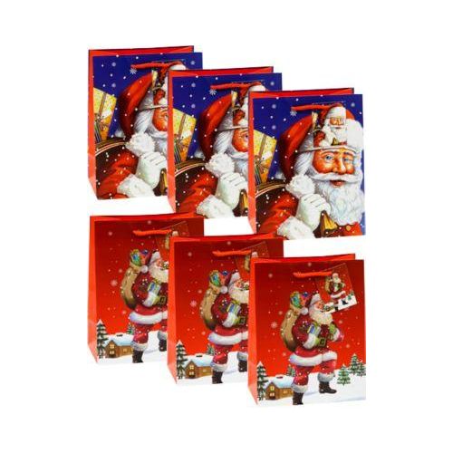 TSI Geschenktüten Set Nikolaus, 6-teilig, 3 x Motiv „Nikolaus in Landschaft“/3 x Motiv „Nikolaus vor blauem Himmel“, PP-Folie, blau