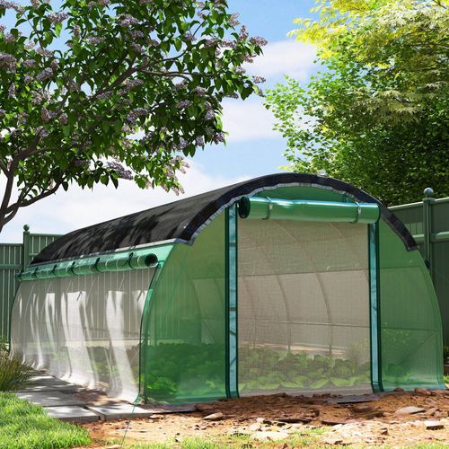 Polytunnel-Gewächshaus mit Sonnenschutznetz 80% UV-Schutz, Tunnelgewächshaus Folie, Tomatenhaus, Grün | 600 x 300 x 198 cm | 140 g/m² | Stahl