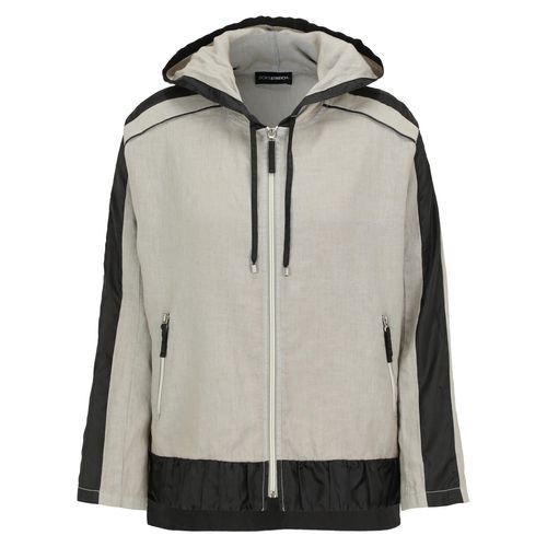 Lässige Leinen-Jacke mit Hoodie, Zipper-Taschen, überschnittenen Schultern und Vintage-Waschung