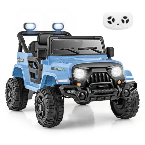 COSTWAY 12V Elektroauto Kinder, Elektro Kinderauto mit 2,4G Fernsteuerung, LED-Leuchten, Musik und Hupe, Elektro Auto für Kinder 3+, Blau
