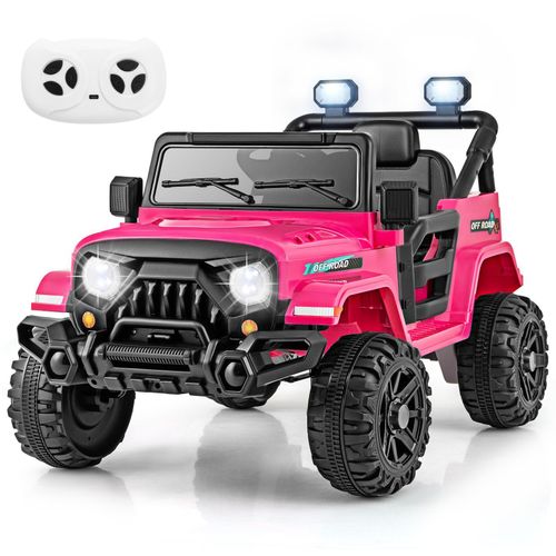 COSTWAY 12V Elektroauto Kinder, Elektro Kinderauto mit 2,4G Fernsteuerung, LED-Leuchten, Musik und Hupe, Elektro Auto für Kinder 3+, Rosa