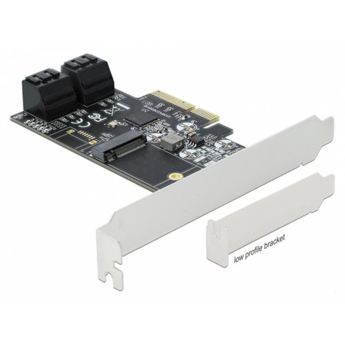 4 Port SATA und 1 Slot M.2 Key B PCI Express x4 Karte - Low Profile Formfaktor