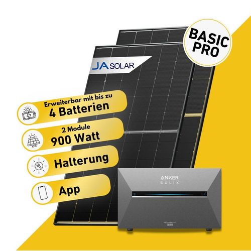 Balkonstrom Balkonkraftwerk 900W Solaranlage mit Speicher | 2x Solarmodul Bifazial | Anker Solix 3 Pro