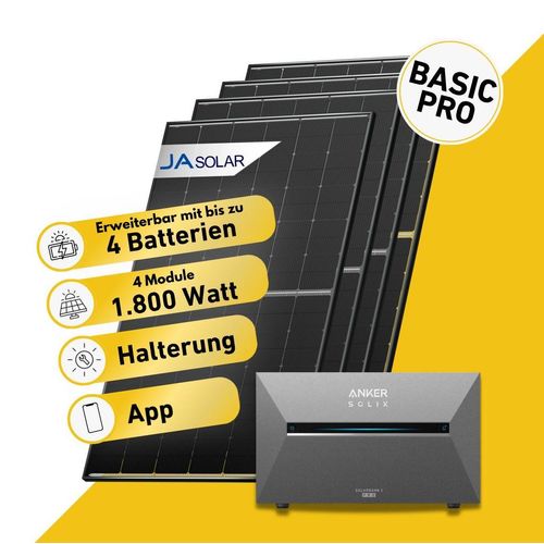 Balkonstrom Balkonkraftwerk 1800W Solaranlage mit Speicher | 2x Solarmodul Bifazial | Anker Solix 3 Pro | Kabel 3m