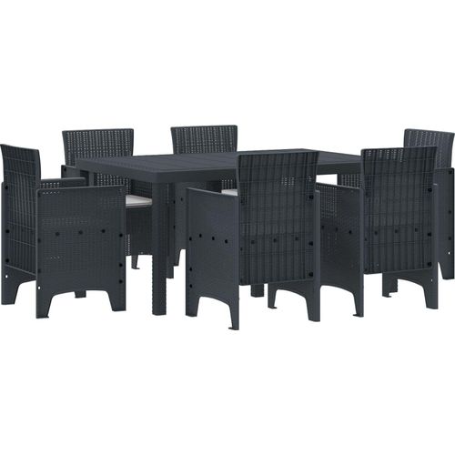 Möbel 7-teiliges Garten-Essbereich mit Kissen Anthrazit Poly-Rattan - Gartentische 3378554