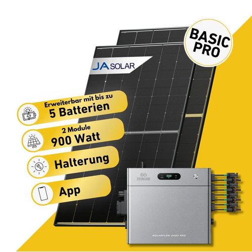 Balkonstrom Balkonkraftwerk 900W Solaranlage mit Speicher | 2xSolarmodul Bifazial | Zendure SolarFlow 2400 Pro