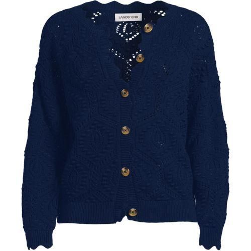 Noppencardigan, Damen,  Blau, Baumwolle, by Lands' End