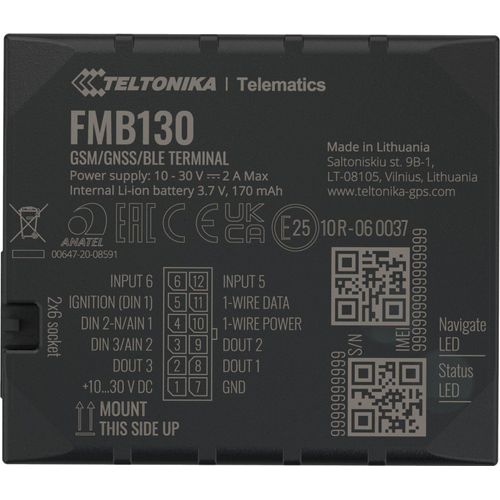 Teltonika TK-FMB130 2G- und BLE-Fahrzeugortungsgerät, IP41, schwarz