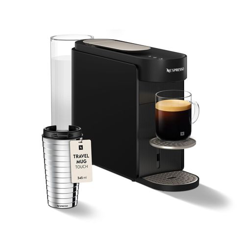 NESPRESSO KRUPS Vertuo Up Schwarz Kapselmaschine + Travel Mug Touch Thermobecher | Vielseitiger Kaffeegenuss für Zuhause & unterwegs | XN9408