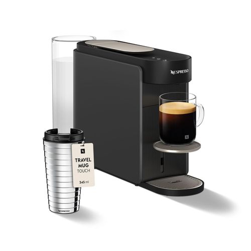 NESPRESSO DELONGHI Vertuo Up Grau Kapselmaschine + Travel Mug Touch Thermobecher | Vielseitiger Kaffeegenuss für Zuhause & unterwegs | ENV200.GY