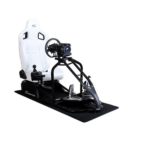 SIM Racing Cockpit Seat Pro Sim Rig SCHWARZ | Gaming Simulator Cockpit | Rennsimulator Lenkradständer Leder Optik Weiß