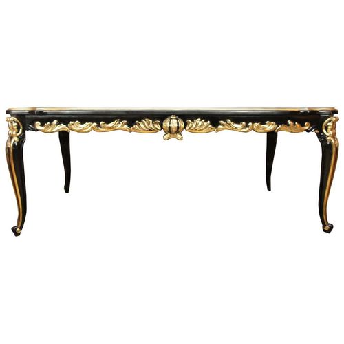 Pompöös by Casa Padrino Barock Luxus Esstisch mit Glasplatte Schwarz / Gold 200 x 100 cm - Pompööser Barock Esstisch designed by Harald Glööckler