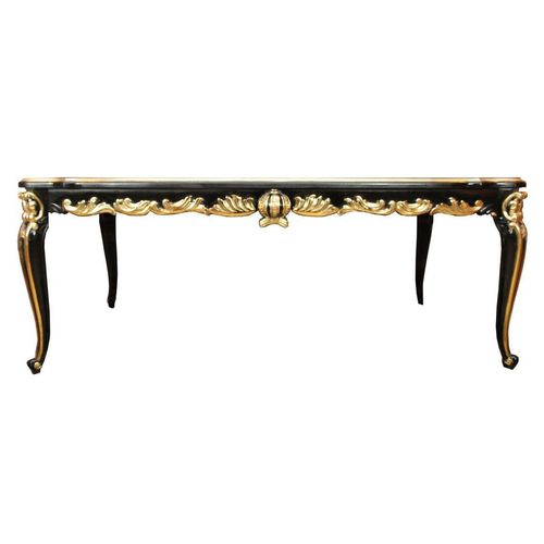 Pompöös by Casa Padrino Barock Luxus Esstisch mit Glasplatte Schwarz / Gold 180 x 100 cm - Pompööser Barock Esstisch designed by Harald Glööckler