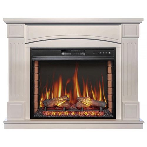 Casa Padrino Barock LED Elektrokamin Weiß 114 x 34 x H. 90,3 cm