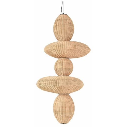 Casa Padrino Luxus Rattan LED Hängeleuchte Naturfarben H. 147 cm - Luxus Pendelleuchten