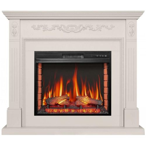 Casa Padrino Barock LED Elektrokamin Weiß 128 x 38 x H. 110,5 cm