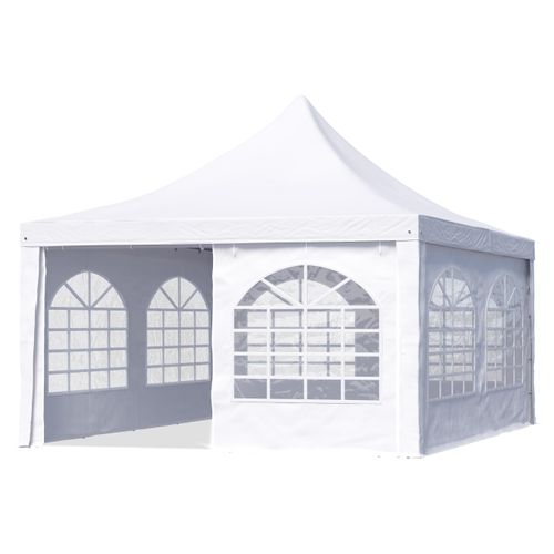 TOOLPORT Pagodenzelt Pavillon 4x4 m schnell & einfach zu montieren mit Fenstern - robuste PVC-Plane 700 weiß