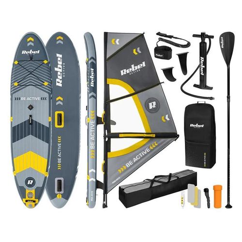 Rebel RBA-4513 Paddleboard SUP mit Segel, Windsurfen, Zubehör, 305 cm, 120 kg, grau