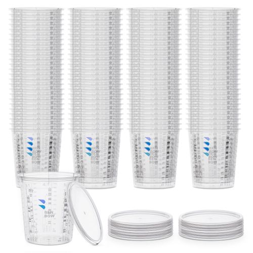 Benbow Profi-Messbecher mit Deckel 400x 385ml mit vielfältiger Skalierung - Becher mit Skala, Lackmischbecher, Meßbecher, Lackbecher