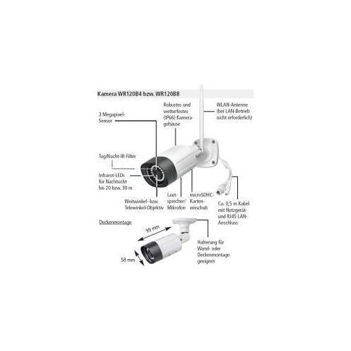 Indexa WLAN-Kamera WR120B8 3-MP WLAN/LAN 8mm Teleobjektiv