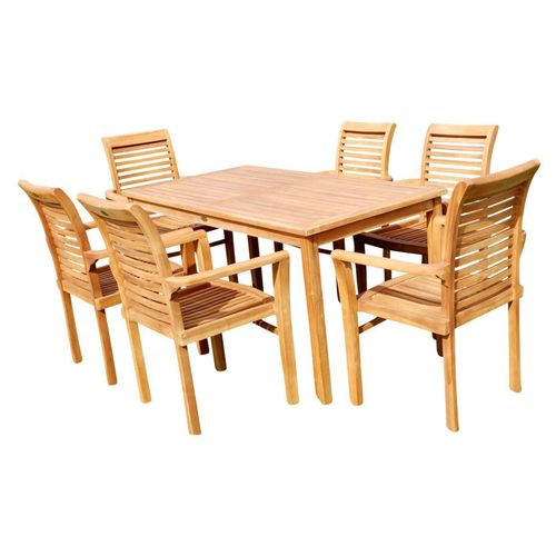 TEAK SET: Gartengarnitur Alpen Tisch 150x80 + 6 Alpen Sessel Serie JAV von AS-S