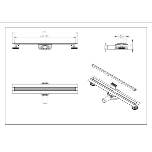 Edelstahl-Duschrinne FlexM03 Gunmetal für Duschkabine - Länge wählbar, Länge Duschrinne:900mm