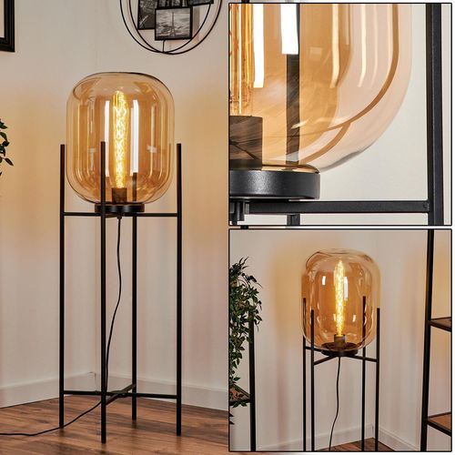 Morgex moderne Stehlampe aus Metall/Glas in Schwarz/Bernsteinfarben
