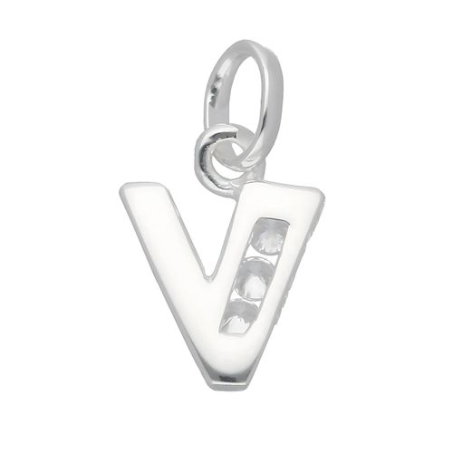 Namenskette ADELIA´S "Halskette - Namenskette mit Buchstabenanhänger V mit Zirkonia", silber, Halsketten, Damen, Silber 925 (Sterlingsilber), Schmuckset mit bis 45 cm stufenlos verstellbarer 925 Silber Halskette